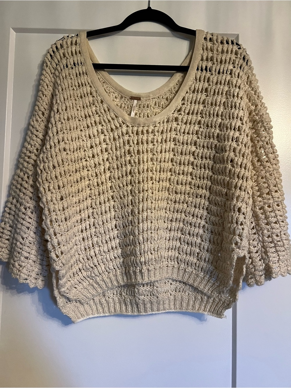 Free People Cream Crochet Scoop-Neck Sweater